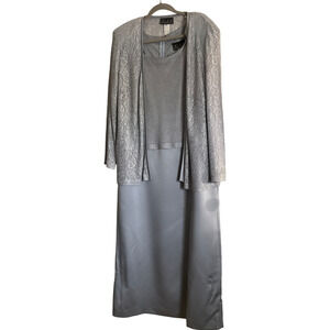 Alex Evenings Women's 22W Formal Dress Set Gray Lace Overlay Sleeveless